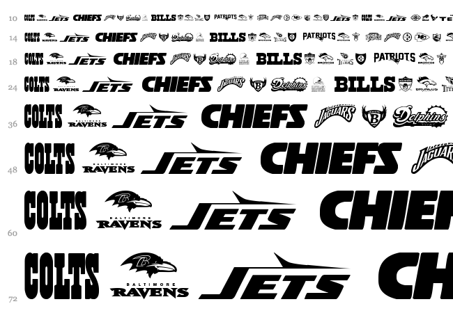 NFL AFC font waterfall